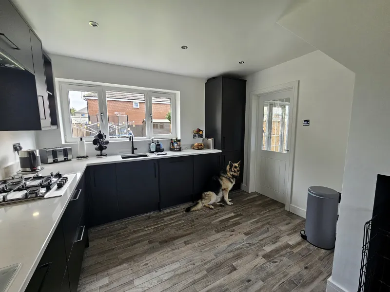 kitchen with wooden effect porcelain floor